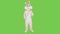 Bad guy or bully in adult easter rabbit bunny life-size suit costume with baseball bat want to fight, kill on green