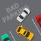 Bad parking car top view. Wrong parking area traffic road rules, flat vector car