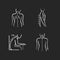 Bad posture problems chalk white icons set on black background