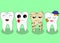 Bad teeth company. Problematic sick and unhealthy teeth concept. Funny cartoon characters. Vector illustration