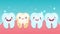 Bad tooth. Cartoon healthy white happy teeth and yellow spoiled sad tooth with smiling faces. Toothache problems, kids