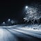 Bad weather driving - foggy hazy country road. Motorway - road traffic. Winter time-night ride