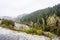 Bad weather, rain with snow at the road to Pico Ruivo, Madeira mountain