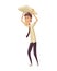 Bad windy rainy weather funny cartoon people icon. Man without raincoat standing under rain. Character gets wet