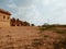 Bada Bagh cenotaphs and wind turbines in the Thar desert near Jaisalmer, Rajasthan, India