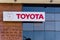 Badalona, Barcelona, Spain - March 28, 2021. Logo and facade of Toyota, a Japanese car manufacturing company. Founded in 1933