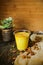 Badam sharbat, Almond milk syrup with saffron served in glass isolated on table top view of drink