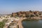 Badami - View of the Town - Behind a huge rock at the hill temple