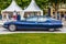 BADEN BADEN, GERMANY - JULY 2019: dark blue CITROEN SM coupe 1970 1975 with opened hood, oldtimer meeting in Kurpark