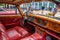 BADEN BADEN, GERMANY - JULY 2019: red leather wooden interior of JAGUAR MARK X 420G 1961 1970 sedan limousine, oldtimer meeting in