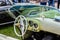 BADEN BADEN, GERMANY - JULY 2019: white leather interior of beige KAISER DARRIN cabrio roadster 1954, oldtimer meeting in Kurpark