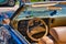 BADEN BADEN, GERMANY - JULY 2022: beige leather interior of blue 1964 Buick Electra 225 4 Door Sedan cabrio, oldtimer meeting in