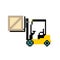 Badge forklift, warehouse forklift with box, fork lift illustration. The picture in the style of pixel art. Vector