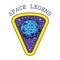 Badge with one blue asteroid in it and space leyend lettering