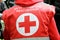 Badge of the Red Cross on the uniform of medical personnel.