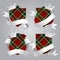 Badge set with tartan background, white paper ribbons and crowns