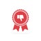 Badge with thumbs down. Red medal icon in a flat design