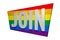 Badge with the word join on the LGBT flag