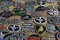 Badges and belt buckles seller, Queen Victoria Market, Melbourne, Victoria, Australia