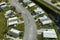 Badly damaged mobile homes after hurricane Ian in Florida residential area. Consequences of natural disaster