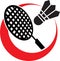 Badminton championship logo with racquet and shuttlecock concept for sports apps and websites