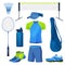 Badminton equipment, sport tools set, vector icons