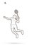 Badminton female player action with racket and shuttlecock cartoon graphic