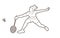 Badminton female player action with racket and shuttlecock cartoon graphic