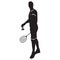 Badminton player with racket and shuttlecock, black silhouette, vector illustration