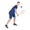 Badminton player with racket and shuttlecock, vector isolated illustration