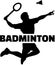 Badminton player silhouette with word