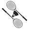 Badminton racket and shuttlecock black silhouettes, vector illustration