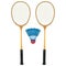 Badminton rackets and shuttlecock, vector isolated illustration