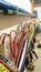 Badminton rackets stored in games cupboard