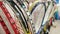 Badminton rackets stored in games cupboard close up