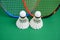 Badminton shuttlecocks and rackets