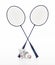 Badminton shuttlecocks and rackets isolated on white background. 3D illustration