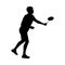 Badminton. Silhouette of a man moving to the net. Vector illustration
