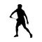 Badminton. Silhouette of a man performing a defensive shot. Vector illustration