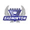 Badminton Tournament logo with flounce and laurel wreath.