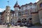 Badrutt palace, luxury hotel building and people in a sunny day in Sankt Moritz