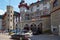 Badrutt palace, luxury hotel building and people in a sunny day in Sankt Moritz