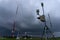 BADUNG,BALI-APRIL 11 2019: a Portable Automatic Weather Station at Ngurah Rai airport under the scary dark Cumulonimbus clouds at