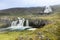 Baejarfoss, one of the 5 waterfalls below Dynjandi waterfall located in Arnarfjordur, Iceland. It is the largest