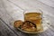 Bael fruBael fruit juice or quince tea andit juice or quince tea and dried bael sliced fruit Aegle marmelos or wood golden apple