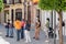 Baeza, Jaen, Spain - June 20, 2020: A group of unknown tourists with a professional tourist guide visiting the old city of Baeza