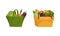 Bag and Basket Full of Fresh Vegetable from Greengrocery Vector Set