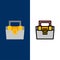 Bag, Box, Construction, Material, Toolkit  Icons. Flat and Line Filled Icon Set Vector Blue Background