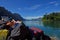 Bag carrying boat in beautiful lake