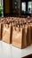 Bag collection: Assorted brown paper bags arranged gracefully on the table\\\'s surface.